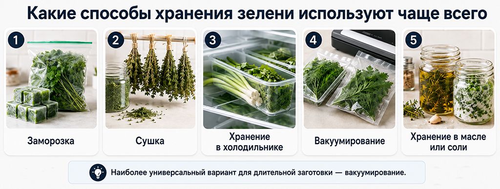 Какие способы хранения зелени используют чаще всего