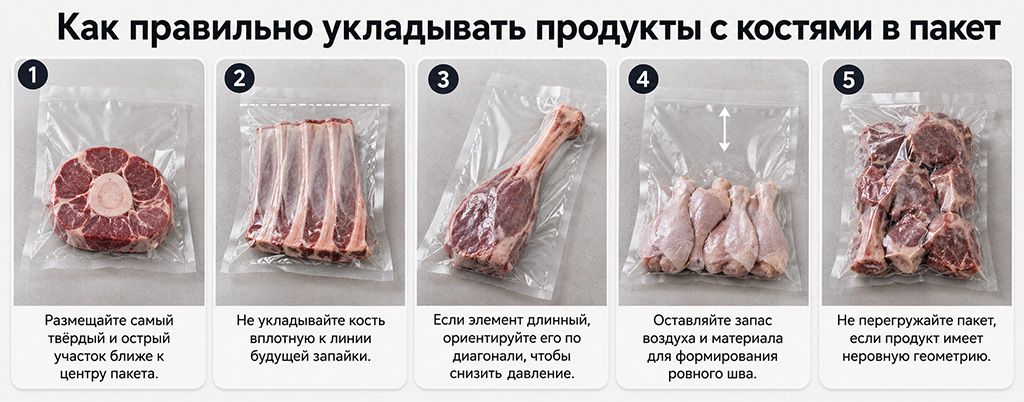 Как правильно укладывать продукты с костями в пакет