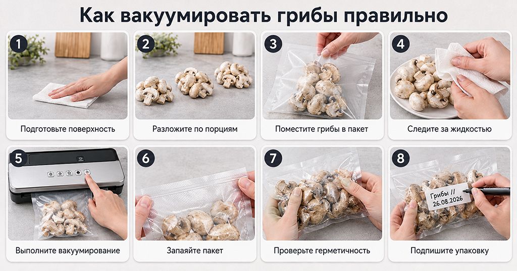 Как вакуумировать грибы правильно