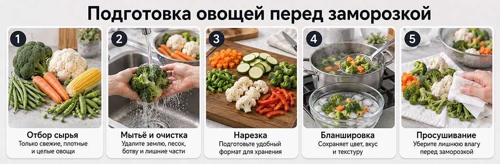 Подготовка овощей перед заморозкой