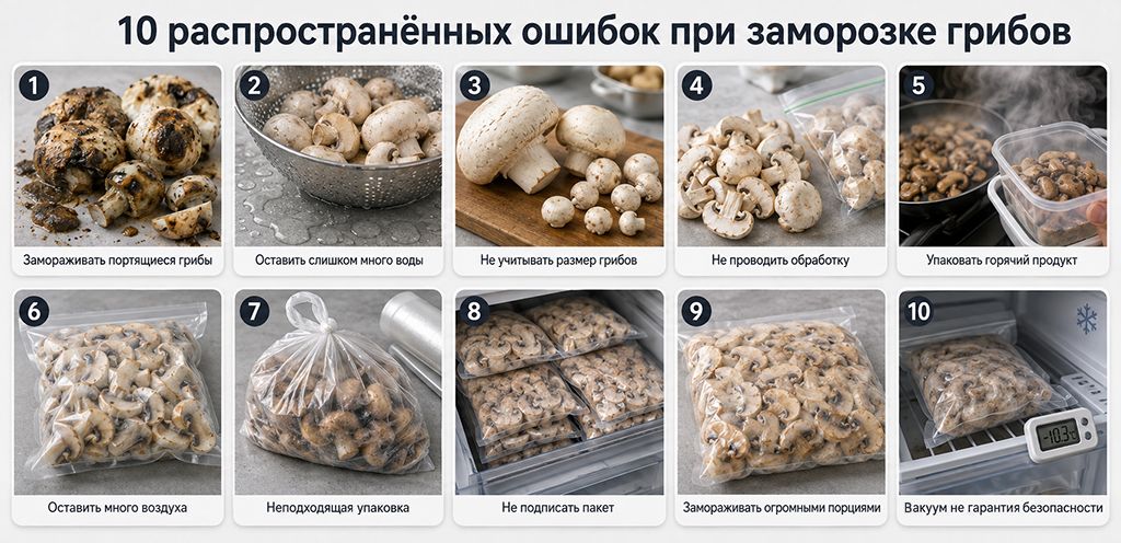 10 самых распространённых ошибок при заморозке грибов