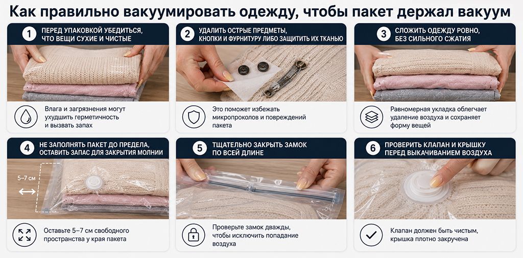 Как правильно вакуумировать одежду, чтобы пакет держал вакуум дольше