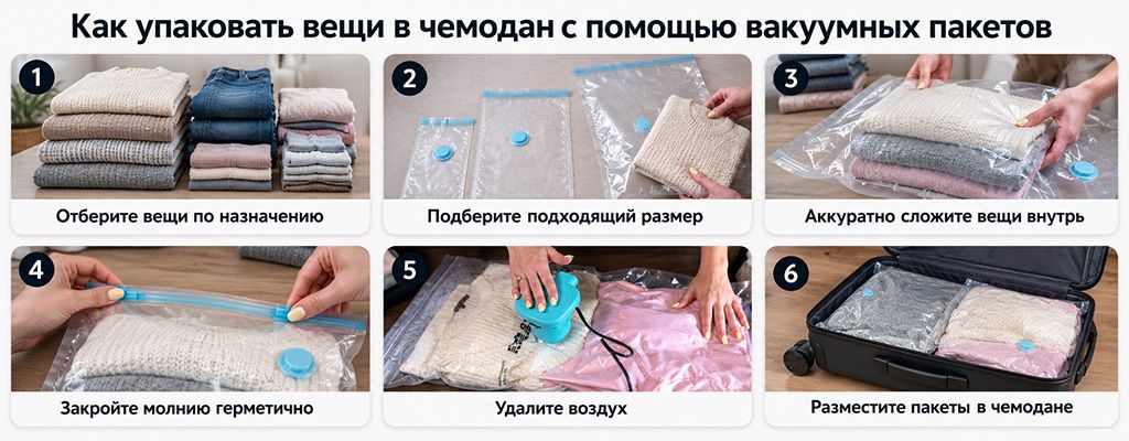 Как упаковать вещи в чемодан с помощью вакуумных пакетов