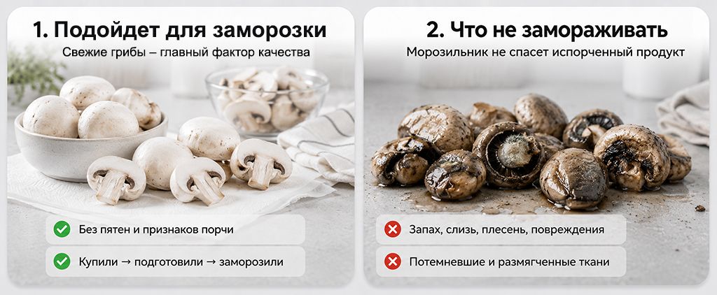 Для заморозки использовать грибы хорошего качества