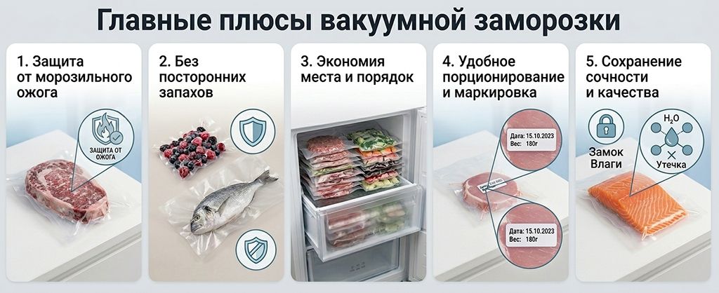 Главные плюсы вакуумной заморозки