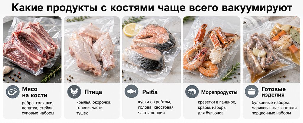 Какие продукты с костями чаще всего вакуумируют