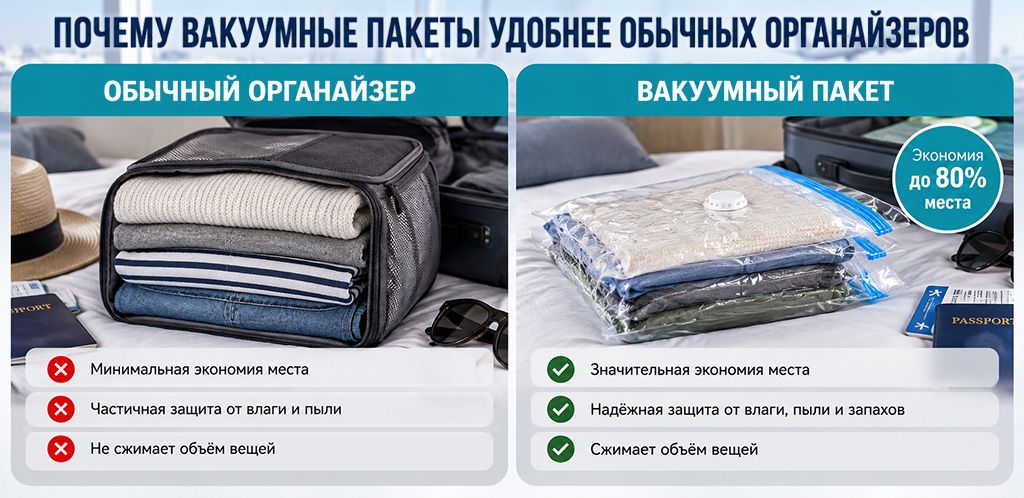 Почему вакуумные пакеты удобнее обычных органайзеров