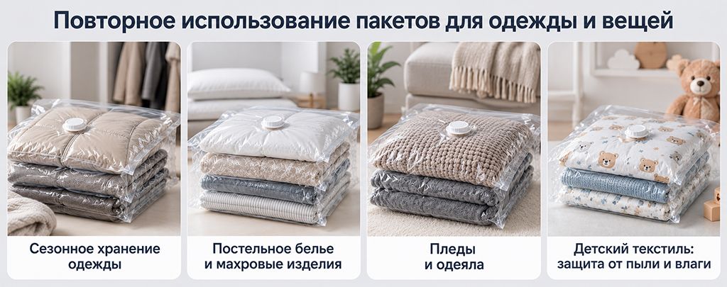 Повторное использование пакетов для одежды и вещей