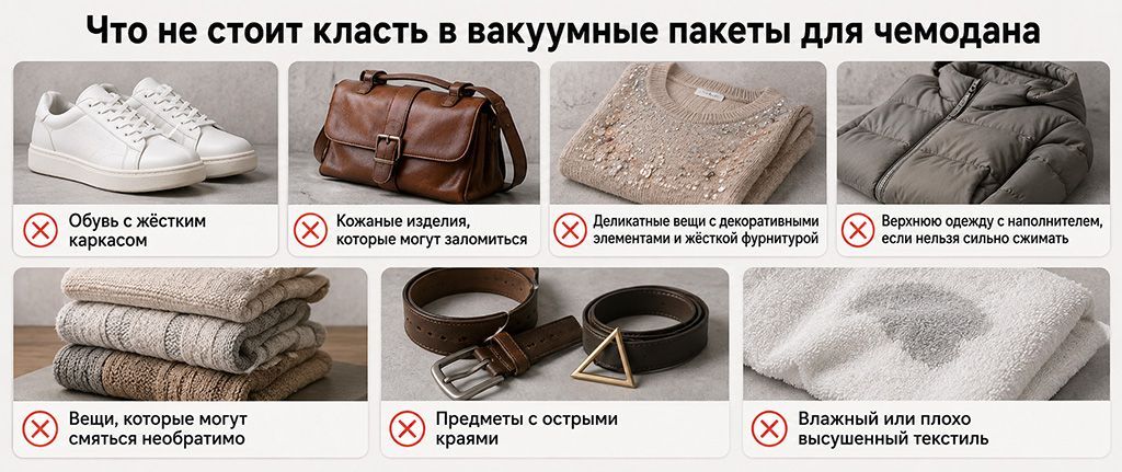 Что не стоит класть в вакуумные пакеты для чемодана