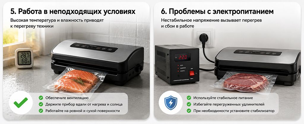 Работа в неподходящих условиях и проблемы с электропитанием
