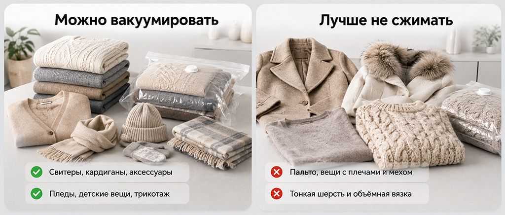 Какие шерстяные вещи можно упаковывать в вакуум