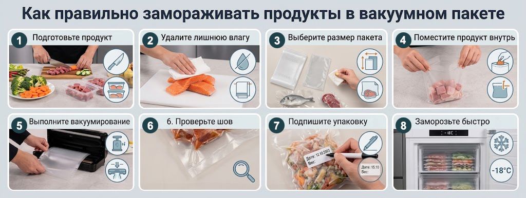 Как правильно замораживать продукты в вакуумном пакете