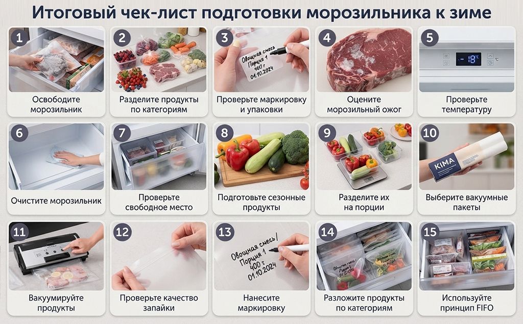 Итоговый чек-лист подготовки морозильника к зиме
