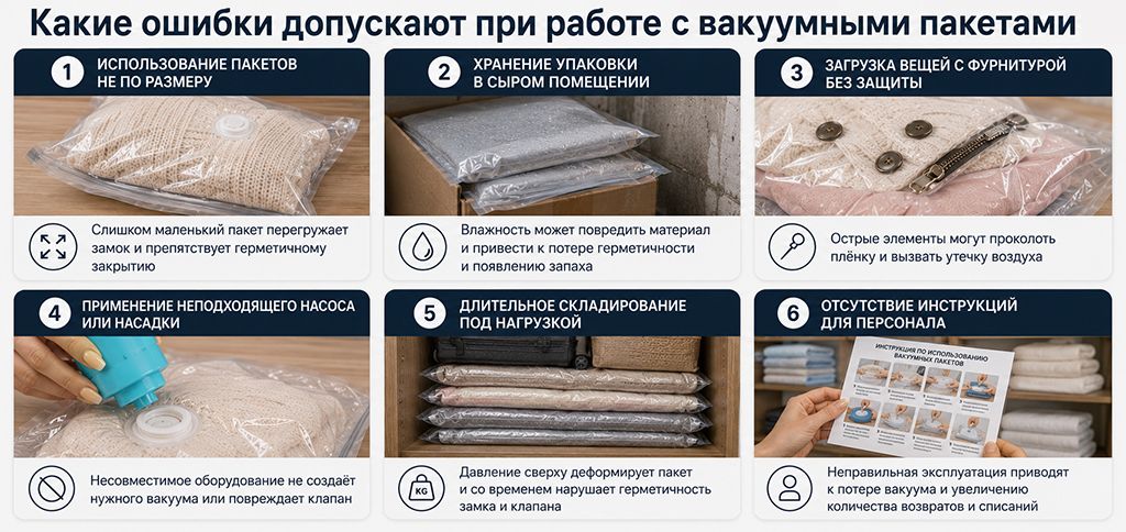 Какие ошибки чаще всего допускают при работе с вакуумными пакетами