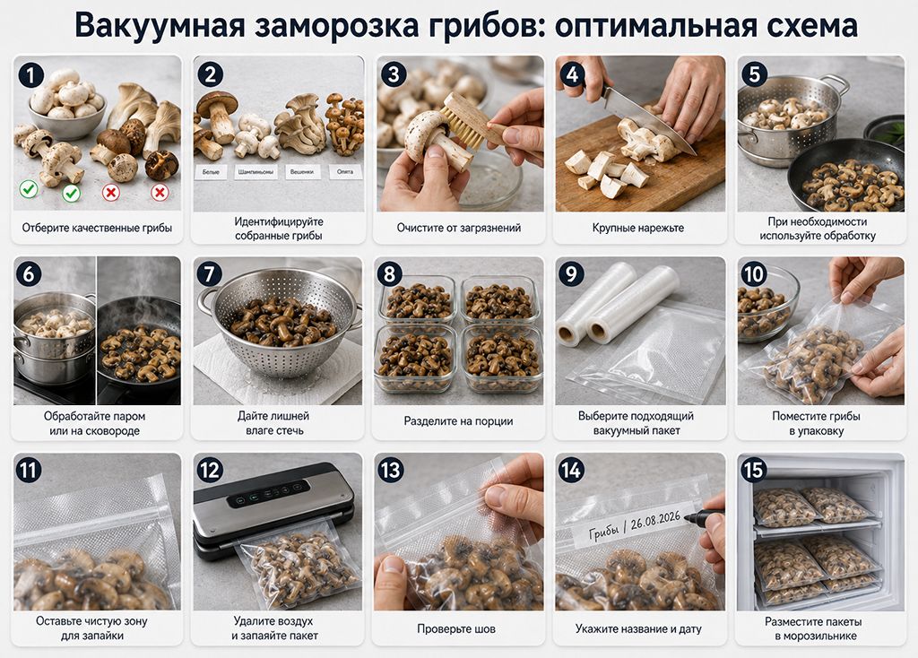 Вакуумная заморозка грибов: оптимальная схема
