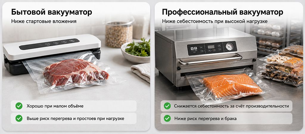 Главные отличия бытового и профессионального вакууматора Главные отличия бытового и профессионального вакууматора