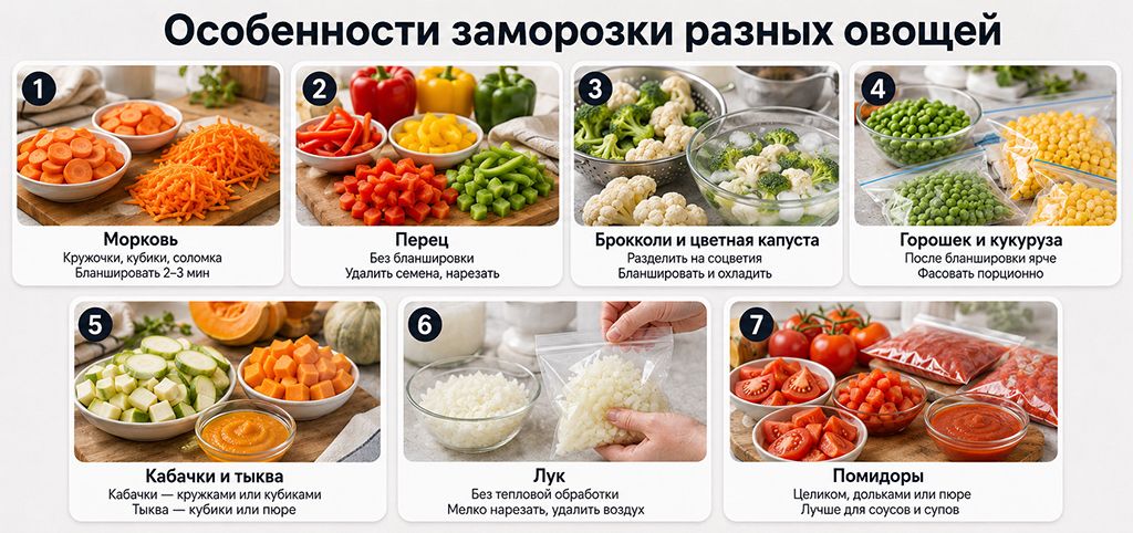 Особенности заморозки разных овощей