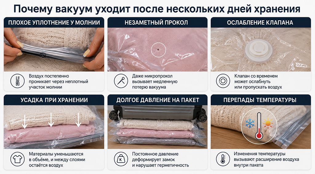 Почему вакуум уходит после нескольких дней хранения